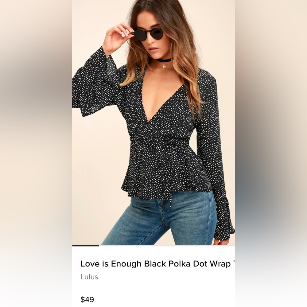 LULUS Black/White Polka Dot Long Sleeve Wrap Top Size Xsmall